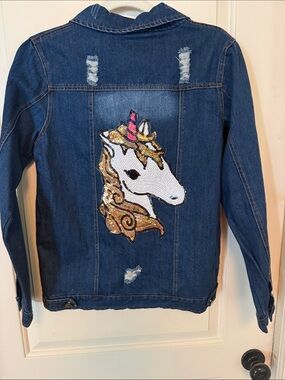 Lola + The Boys Denim Unicorn Jacket Size S NWT